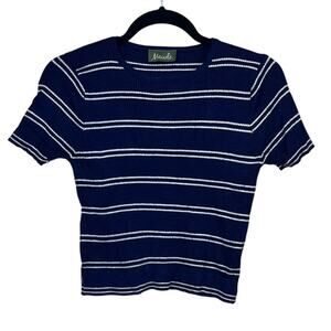 Maude Blue White Stripe Ribbed Knit Crop Tee — Women’s Medium Stretch